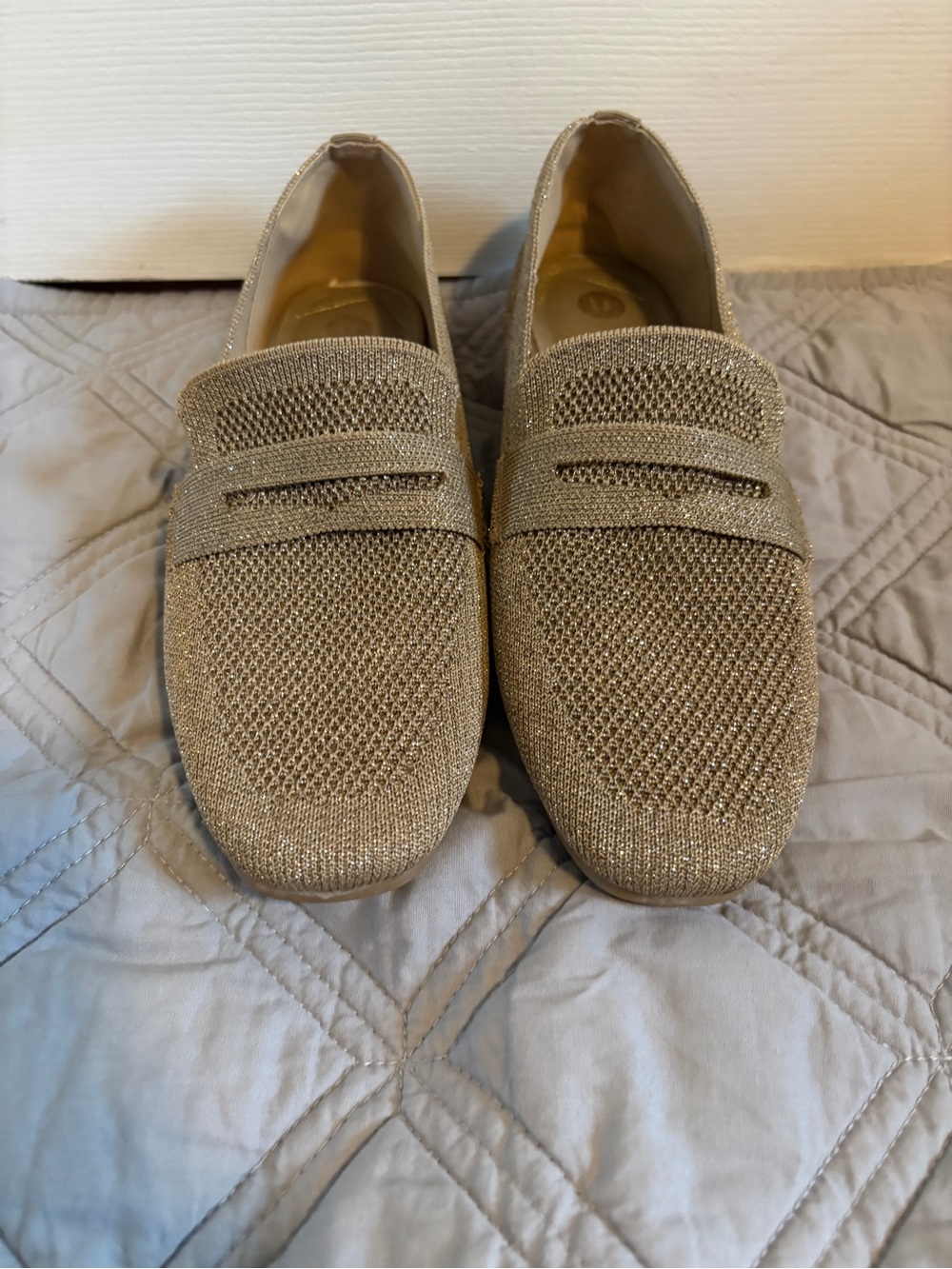 Womens Knit Slip-On Loafers in Metallic Champagne